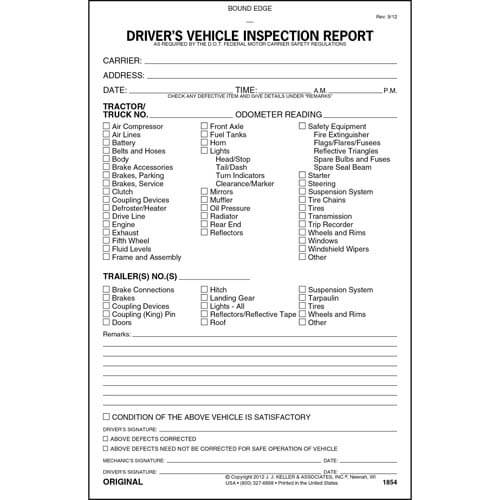 1854 Vehicle Inspection Report