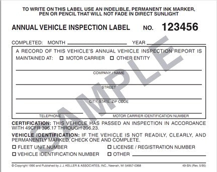 JJK049-SN Annual Vehicle Inspection Label